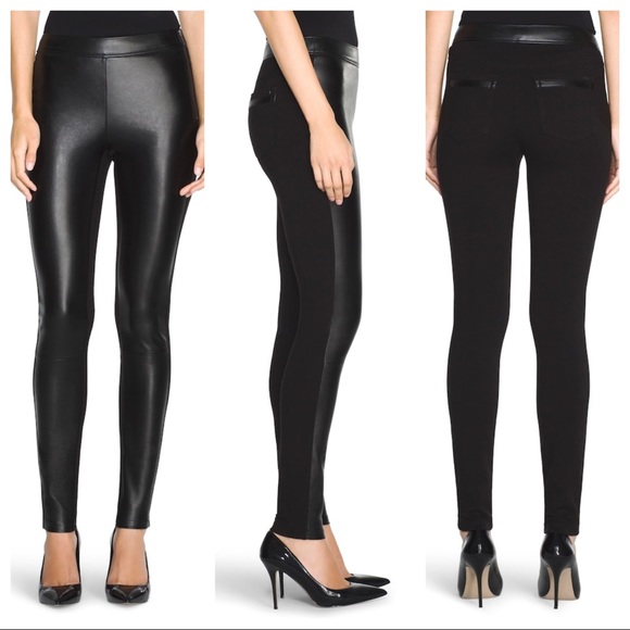 White House Black Market Pants - WHBM Black Faux Leather Panel Skinny Pants